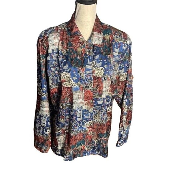 Kathy Comelli for Shapely Multi-Color Graphic Long Sleeve Soft Blouse Size 16 - Picture 1 of 6